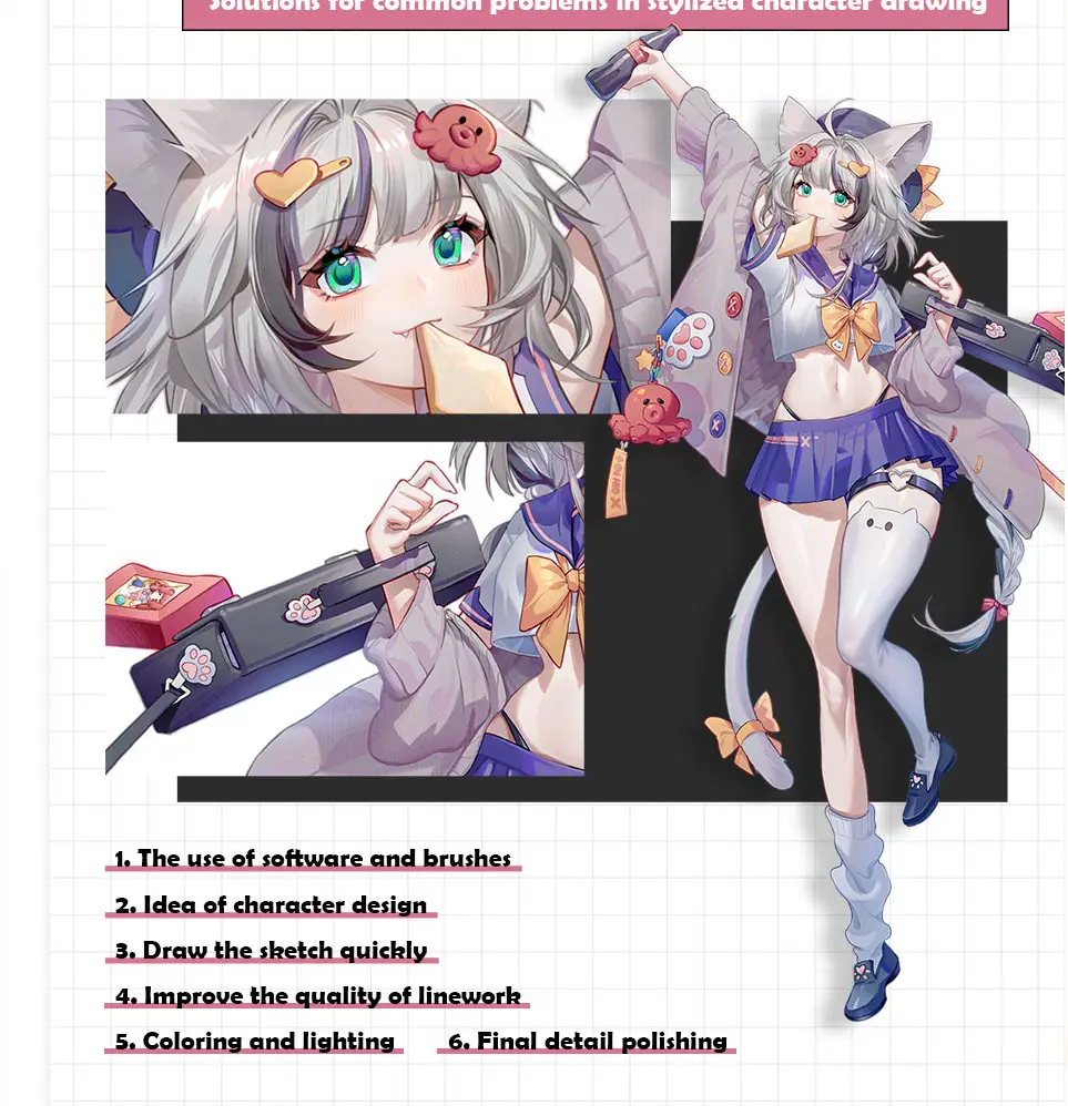 图片[4]-如何绘制可爱的动漫美少女（步骤详解）How to Draw A Cute Anime School Girl – Step by Step-虚幻之初