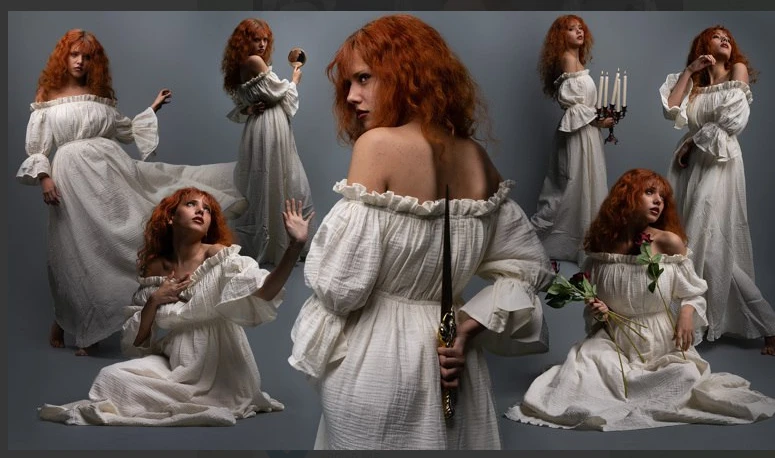 哥特式浪漫:Neri哥特式浪漫是一个充满戏剧性和活力的大型姿势参考包，包含带有恐怖元素的哥特式浪漫灵感姿势。它包含多种富有表现力的姿势和道具，包括复古镜子、红玫瑰、华丽的刀刃和铜制烛台。788 张照片+PDF-虚幻之初