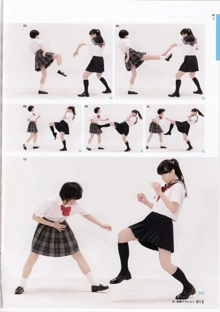 图片[3]-日语绘画教材《瞬间动作姿势 01：女高中生动作篇》 | Japanese Drawing Textbook – Instant Action Poses 01: Female High School Student Action Poses-虚幻之初