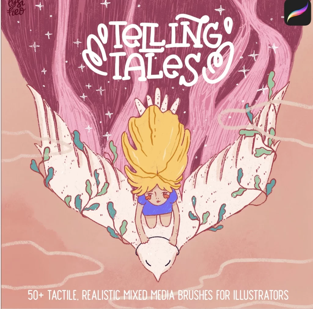 124-Telling Tales - 50+ 触感逼真的故事书风格多媒体画笔，适用于Procreate（含免费演示）-免费试玩版-虚幻之初