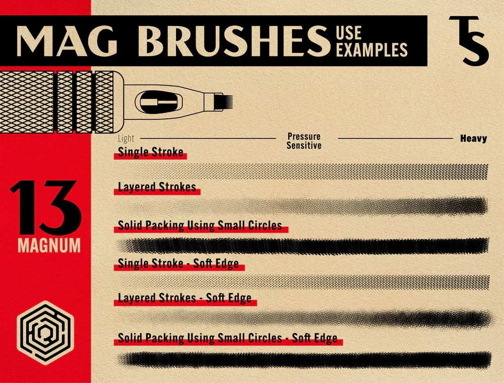 213-完整的刷子套装，包括纹身眼线、杂志和点针刷，适用于iPad上的Procreate。-虚幻之初