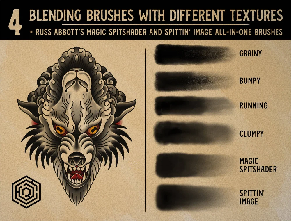 216-iPad上完整的Procreate传统闪绘工具包（画笔组+纸质背景）-虚幻之初