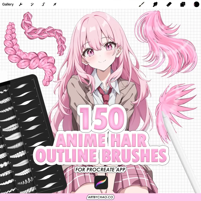 266-Procreate动漫轮廓梳 |描绘漫画发型 Procreate 画笔-虚幻之初