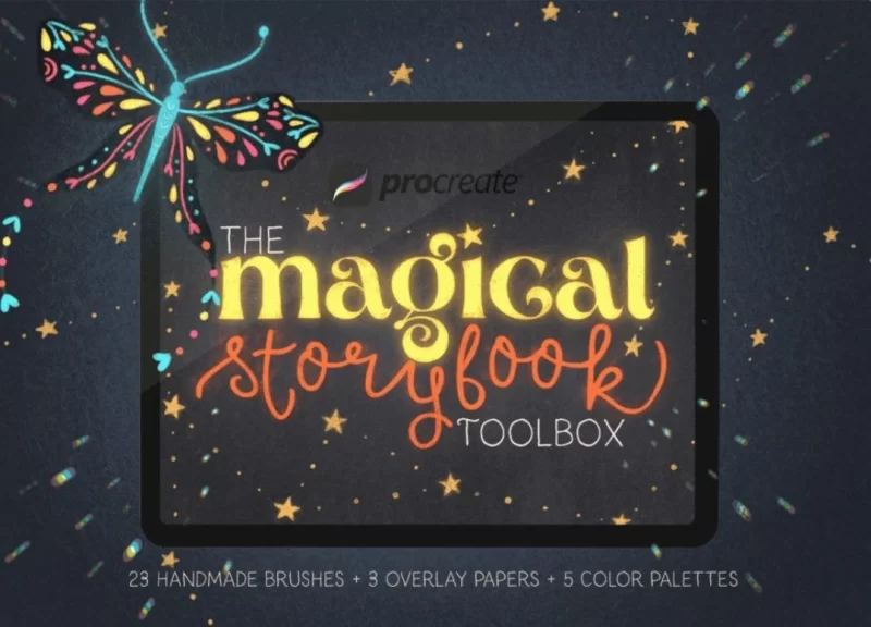 281-Procreate《Magical Storybook》工具箱 包含：23 款手绘笔刷 + 3 款叠加纸纹 + 5 套配色方案-虚幻之初
