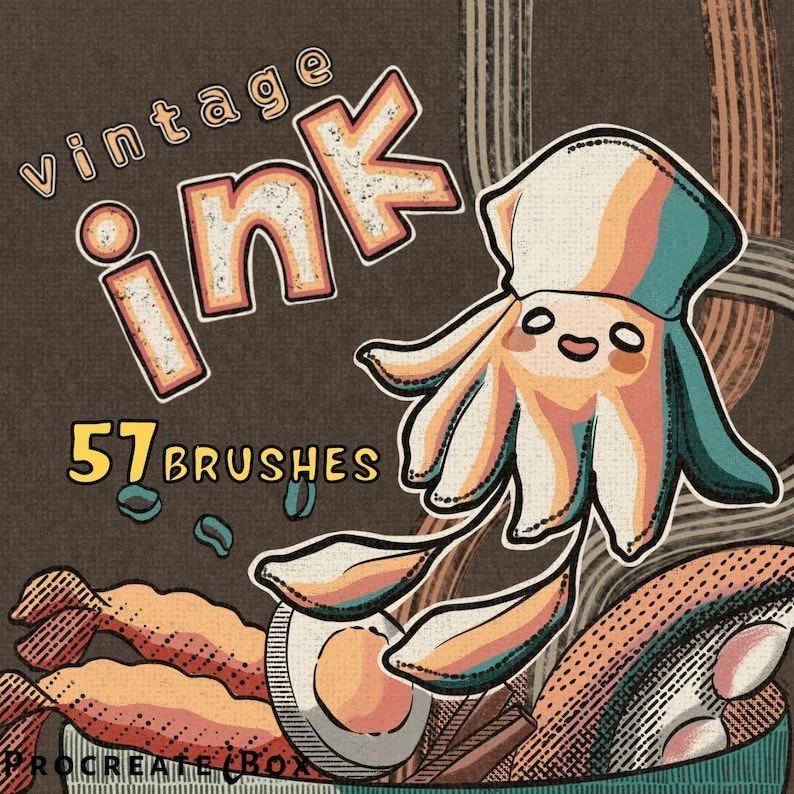 290-Vintage Ink 共 57 款笔刷 适合复古漫画、手绘插画风格创作 模拟传统墨水、印刷质感效果-虚幻之初