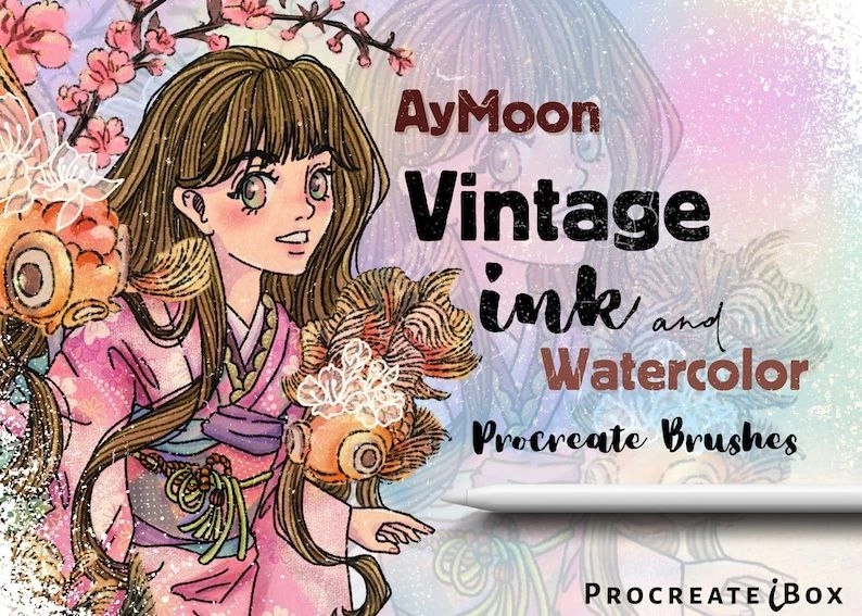 291-AyMoon Vintage Ink and Watercolor 复古墨水与水彩风格笔刷 适用于 Procreate-虚幻之初