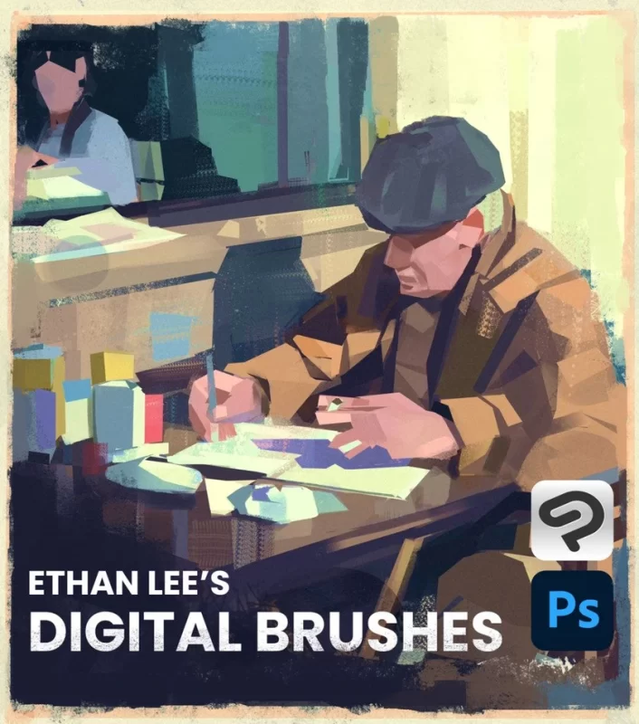 306-Ethan Lee's Digital Brushes 适用于 Photoshop 和 Clip Studio Paint 包含多种数字绘画笔刷，模拟传统与数字绘画质感-虚幻之初