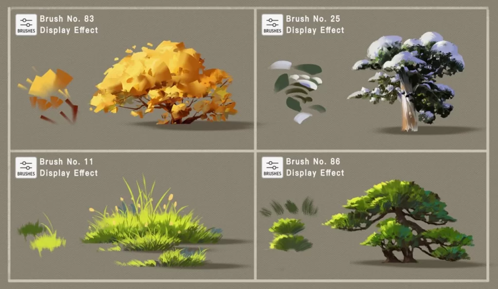 图片[9]-316-高效的Photoshop画笔 这套画笔集包含300余支画笔。它们是我为满足工作需求而创作的，经过精心挑选、逐步开发和长期积累而成。我为每支画笔都编了号，方便您在工作时快速找到所需。 这套画笔可用于绘制几乎任何纹理——山脉、岩石、树木、云朵、水面、人物、发型、衣褶、金属，以及绘画中许多常见元素。使用这些画笔，您能快速勾勒出基本形状，让创作过程更加顺畅。-虚幻之初