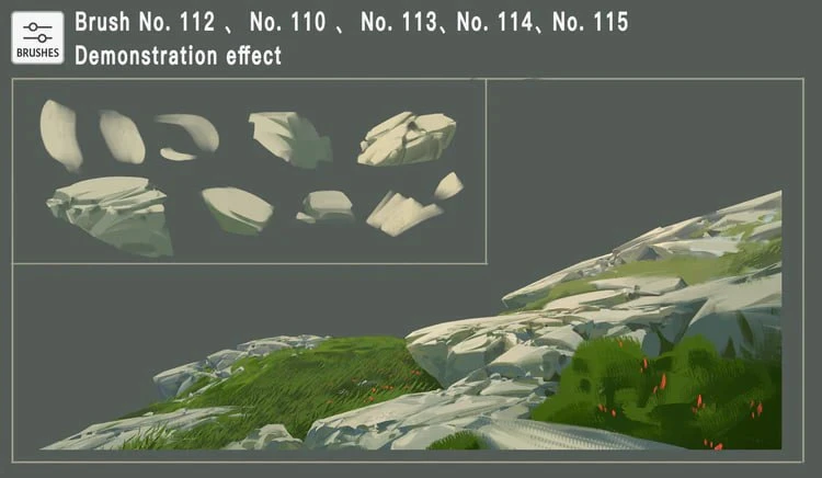 图片[3]-316-高效的Photoshop画笔 这套画笔集包含300余支画笔。它们是我为满足工作需求而创作的，经过精心挑选、逐步开发和长期积累而成。我为每支画笔都编了号，方便您在工作时快速找到所需。 这套画笔可用于绘制几乎任何纹理——山脉、岩石、树木、云朵、水面、人物、发型、衣褶、金属，以及绘画中许多常见元素。使用这些画笔，您能快速勾勒出基本形状，让创作过程更加顺畅。-虚幻之初