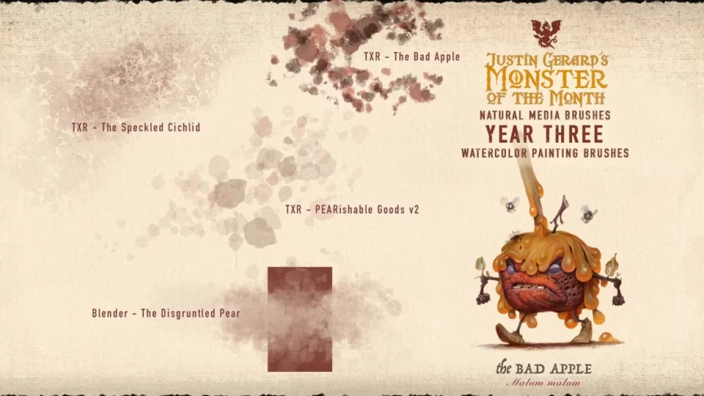 图片[6]-317-杰拉德的怪兽画笔：第三年：水彩 这套画笔为Photoshop和Procreate提供40款独特的画笔-虚幻之初