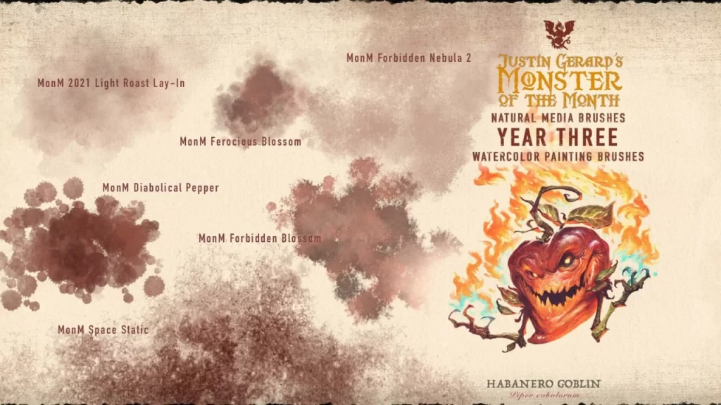 图片[5]-317-杰拉德的怪兽画笔：第三年：水彩 这套画笔为Photoshop和Procreate提供40款独特的画笔-虚幻之初