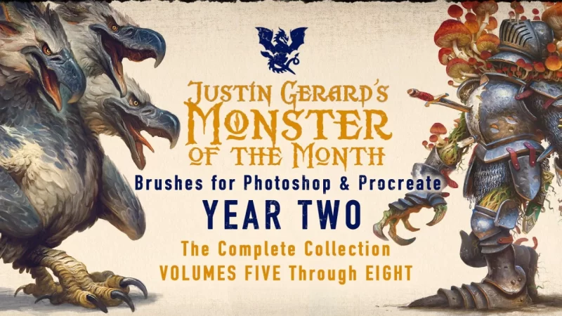 321-“月度怪物——第二年” 贾斯汀·杰拉德（Justin Gerard）笔刷 作者：贾斯汀·杰拉德（Justin Gerard） 适用于Photoshop及任何兼容.abr文件的软件。-虚幻之初