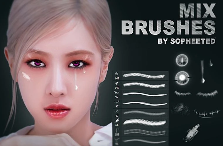 328-Hair Brushes 5 by Sopheeted 专为绘制逼真发丝效果设计的数字笔刷-虚幻之初