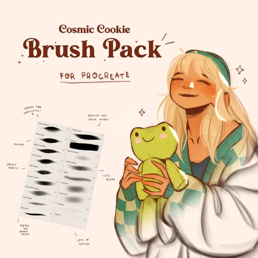330-这是 Cosmic Cookie Brush Pack — 一组适用于 Procreate 的数字绘画笔刷套装。-虚幻之初