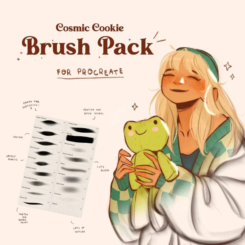 330-这是 Cosmic Cookie Brush Pack — 一组适用于 Procreate 的数字绘画笔刷套装。-虚幻之初