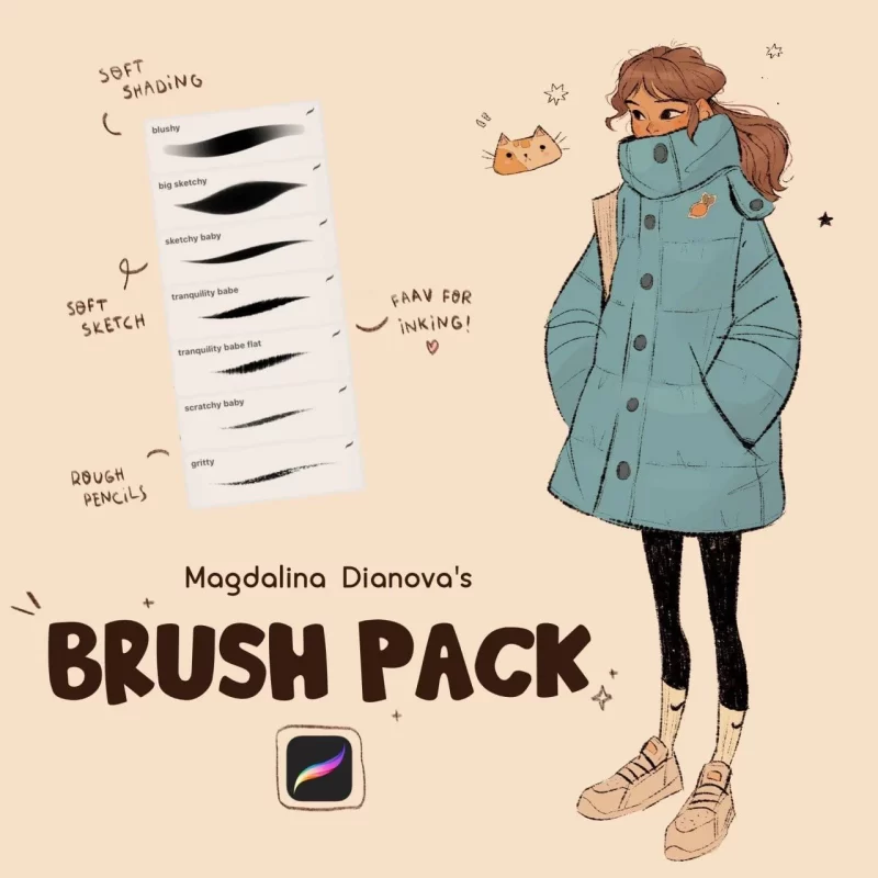 331-这是 Magdalina Dianova 为 Procreate 创作的插画笔刷套装。-虚幻之初