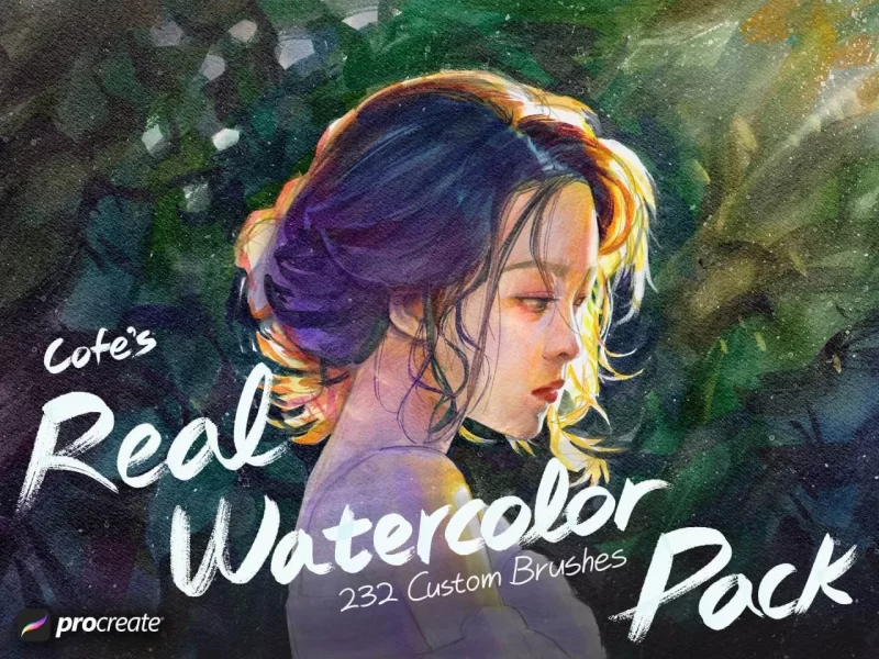 379-这是 Cofe’s Real Watercolor Pack，一套为 Procreate 制作的 水彩风格笔刷包，总共有 232 款自定义笔刷。-虚幻之初