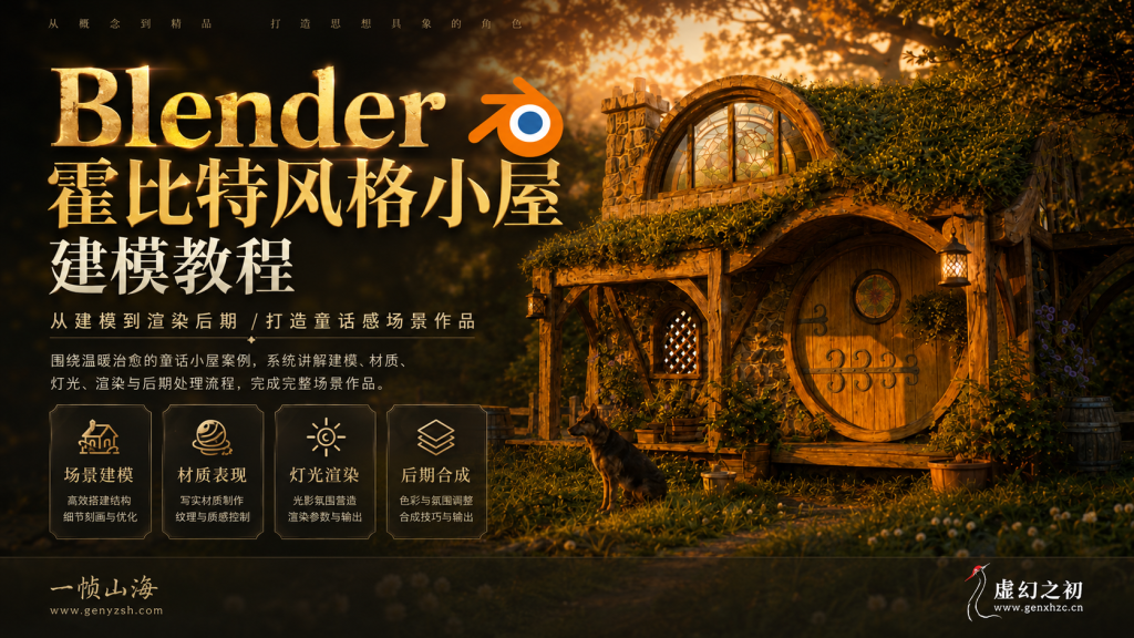 图片[1]-Blender 童话治愈系霍比特风格小屋环境全流程实战：从场景建模到材质细化与电影级光影渲染制作-虚幻之初
