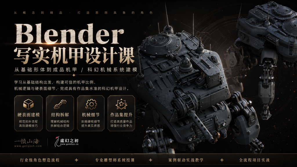 图片[1]-Blender AAA科幻重装机甲系统建模与硬表面机械结构全流程实战课程-虚幻之初