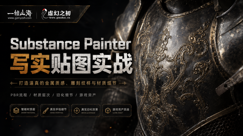 Substance Painter 影视级金属盔甲PBR材质实战全流程：高精度贴图、细节雕刻与真实旧化磨损表现技巧-虚幻之初