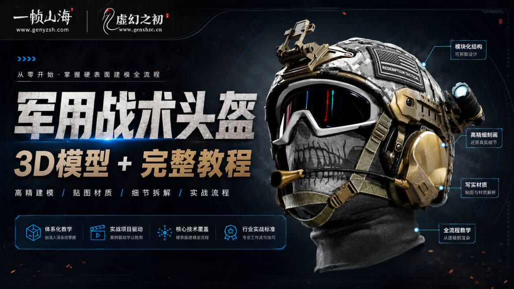 图片[1]-Blender + Substance Painter AAA级军用战术头盔3D资产全流程实战：硬表面建模、细节结构与PBR材质贴图完整制作-虚幻之初