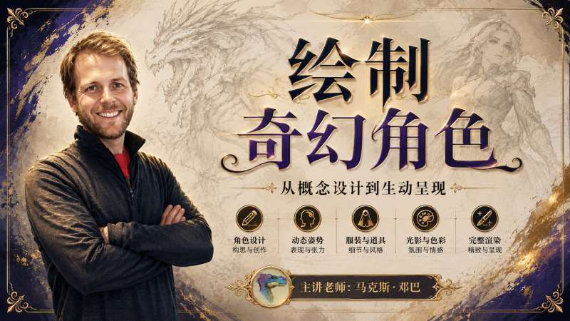 Max Dunbar《奇幻角色绘画课程》｜Fantasy Characters 概念设计与角色塑造系统教学：从草图构思到完整叙事插画的专业训练-虚幻之初