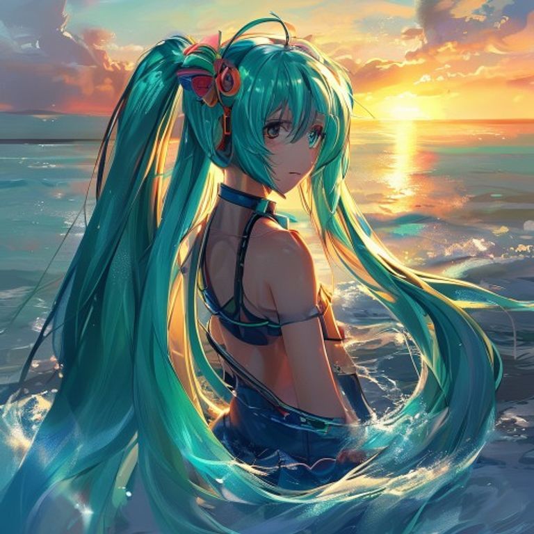 #253 初音在海边夕阳 | 更多教程-虚幻之初