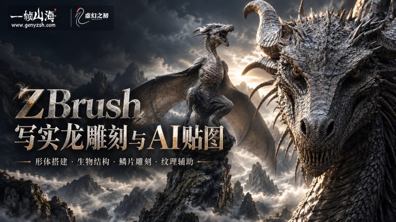 ZBrush写实龙雕刻与AI贴图 / Realistic Dragon in ZBrush: Sculpting and Textures with AI-虚幻之初